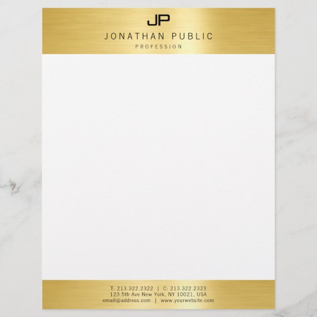 Glamour Faux Gold Initial Professional Modern Custom Letterhead (Front)