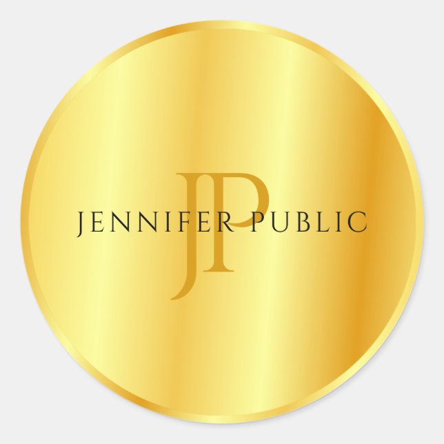 Glamour Faux Gold Metallic Look Elegant Monogram Classic Round Sticker (Front)