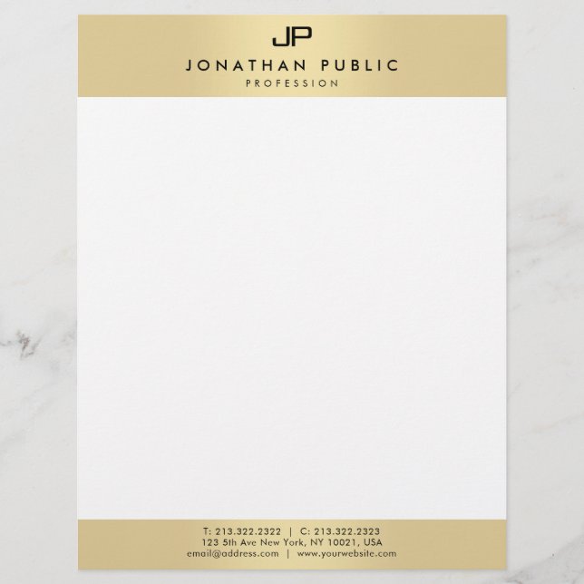 Glamour Faux Gold Modern Elegant Monogram Template Custom Letterhead (Front)