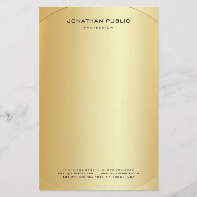 Glamour Faux Gold Personalised Modern Elegant Stationery (Front)
