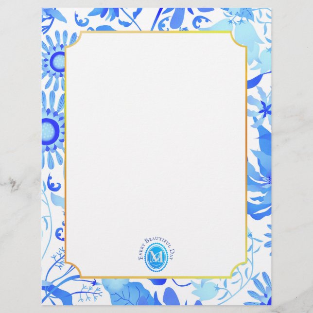 Glamour Floral Blue Letterhead (Front)