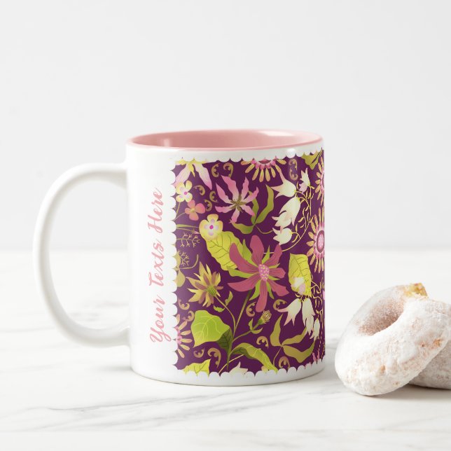 Glamour Floral Brown Two-Tone Coffee Mug (With Donut)