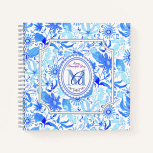 Glamour Floral Chic White Blue Notebook