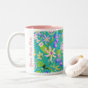 Glamour Floral Teal Two-Tone Coffee Mug
