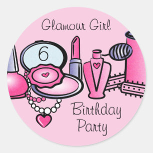 Glamour Girl Birthday Classic Round Sticker