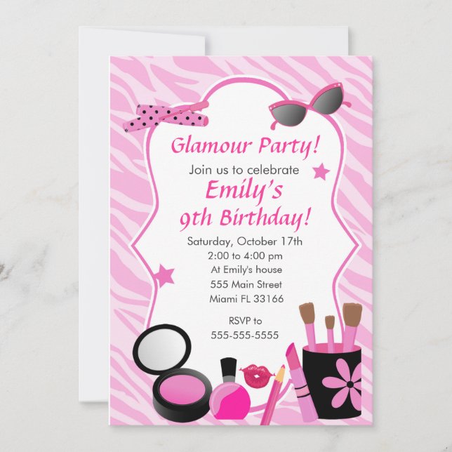 Glamour Girl Birthday Party Invitation (Front)