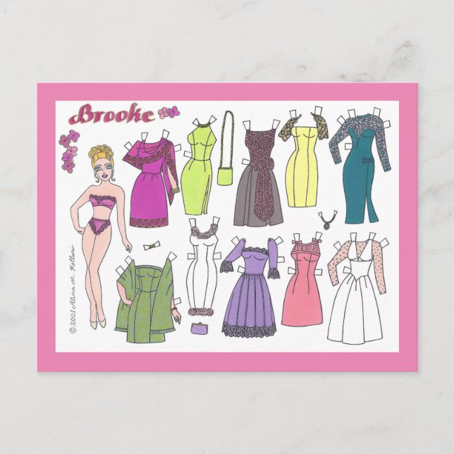 Glamour Girl Brooke Paper Doll Postcard (Front)