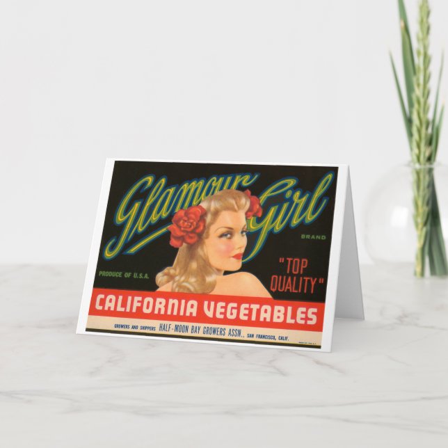 Glamour Girl California Vegetables Vintage Ad Card (Front)