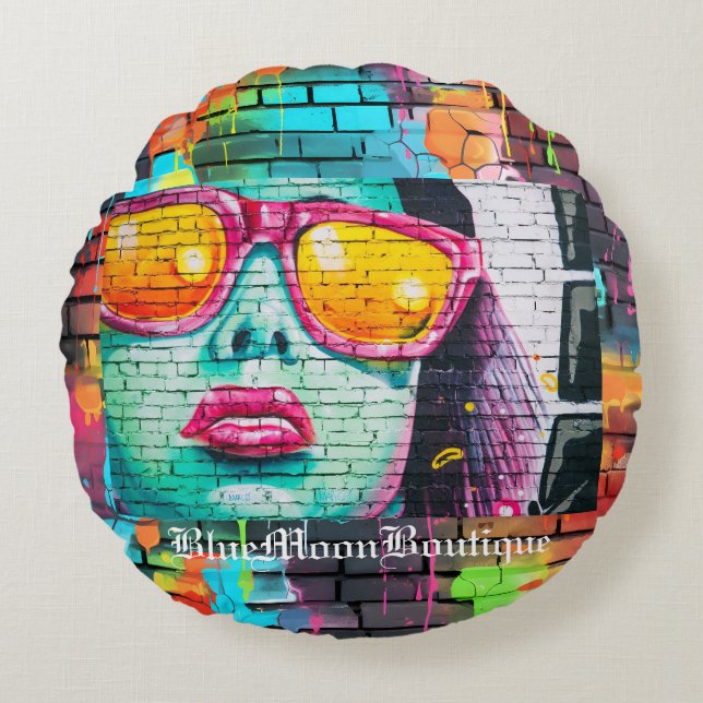 Glamour Girl Graffiti Round Cushion (Front)