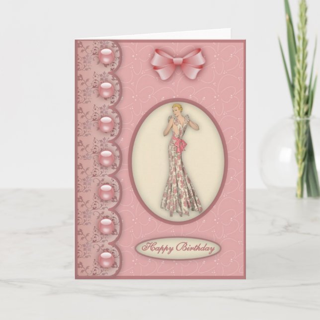 Glamour Girl in Pink - Birthday Card (Front)