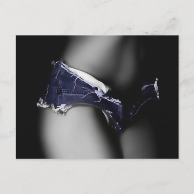 Glamour girl posing in jeans shorts, perfect body postcard (Front)