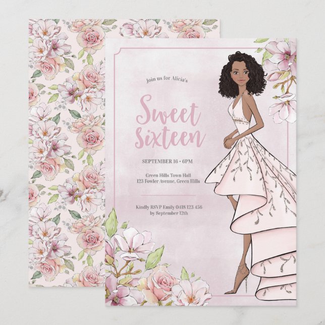 Glamour Girl Sweet Sixteen Birthday Invitation (Front/Back)