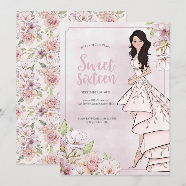 Glamour Girl Sweet Sixteen Birthday Invitation (Front/Back)