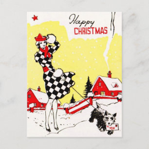 Glamour Girl with Scotty Dog Greetings Postcard