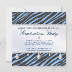 Glamour Girl Zebra and Diamond Graduation Party Invitation