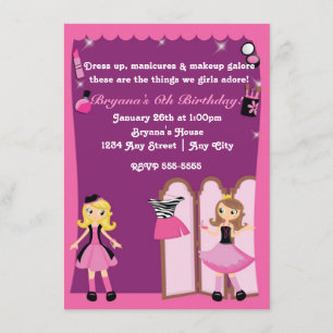 Glamour girls dress up Makeover Party Invitations