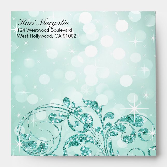 Glamour Glitter Luxe Bokeh square | mint Envelopes (Front)