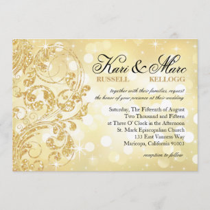 Glamour Glitter Luxe Bokeh Wedding champagne Invitation