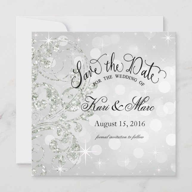 Glamour Glitter Luxe Save the Date | silver ice (Front)