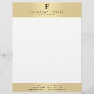 Glamour Gold Colour White Elegant Monogram Templat Custom Letterhead