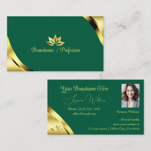 Glamour Gold Corners on Teal with Petals and Photo Business Card