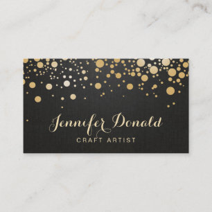 Glamour Gold Dots Decor - Stylish Dark Linen Look Business Card