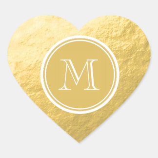 Glamour Gold Foil Background Monogram Heart Sticker