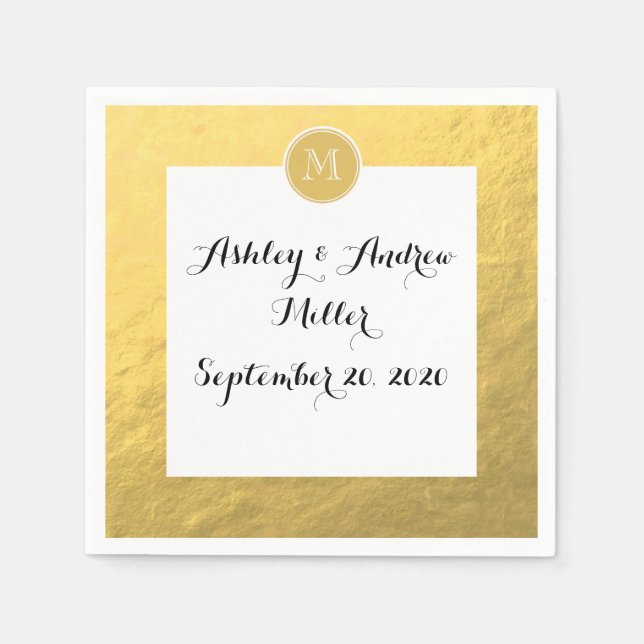 Glamour Gold Foil Background Monogram Napkin (Front)