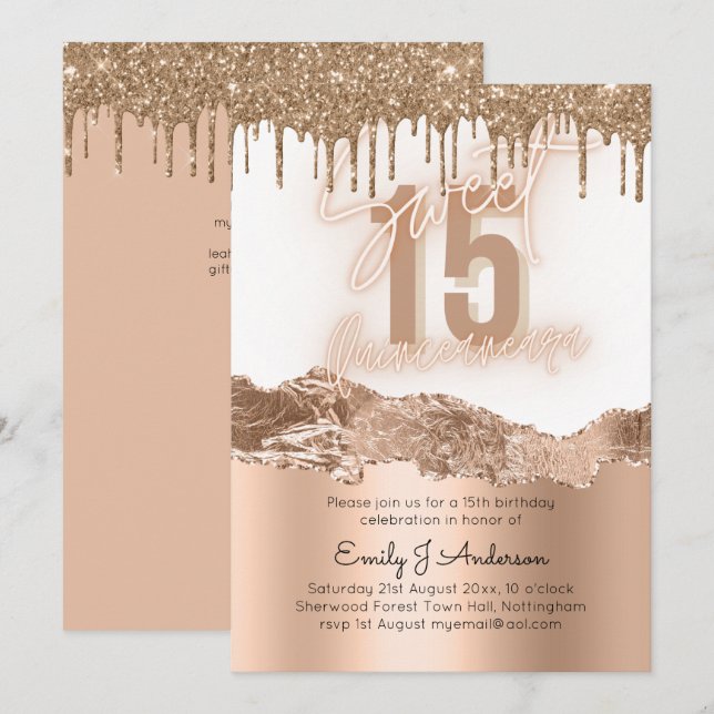 Glamour Gold  Foil Glitter Quinceanera 15th Invitation (Front/Back)
