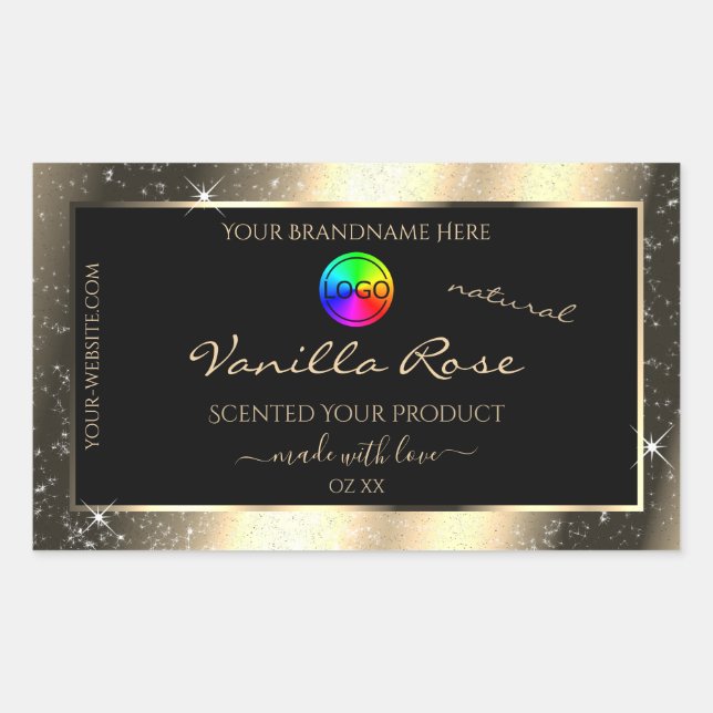 Glamour Gold Glitter Frame Product Label with Logo (Front)