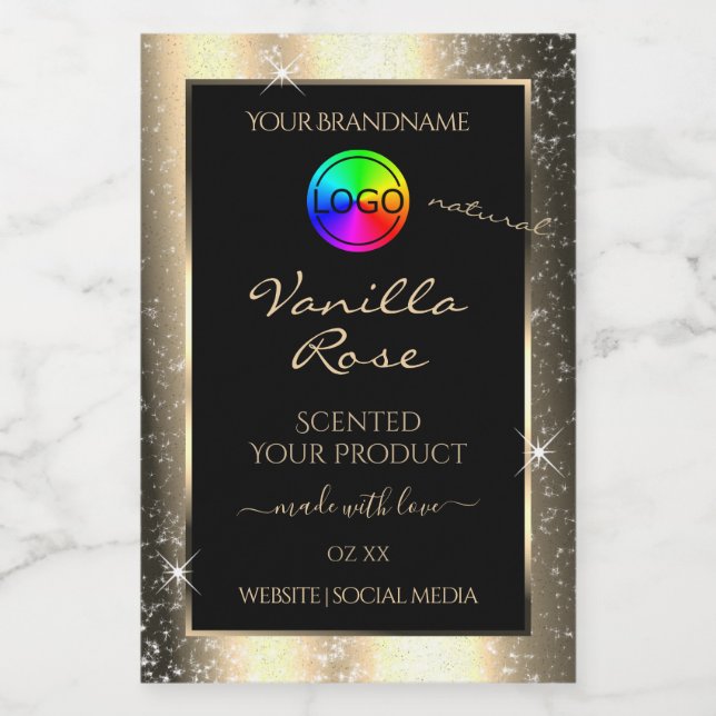 Glamour Gold Glitter Frame Product Label with Logo (Single Label)
