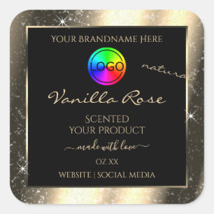 Glamour Gold Glitter Frame Product Label with Logo
