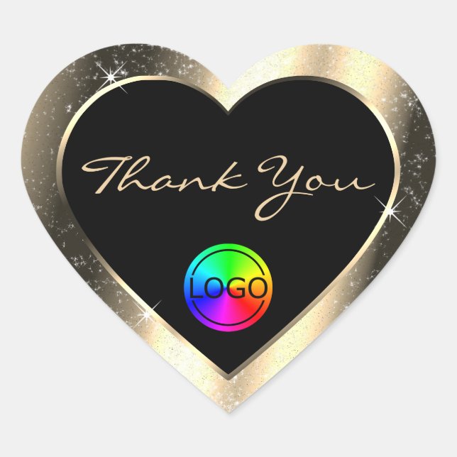 Glamour Gold Glitter Frame Thank You with Logo Heart Sticker (Front)