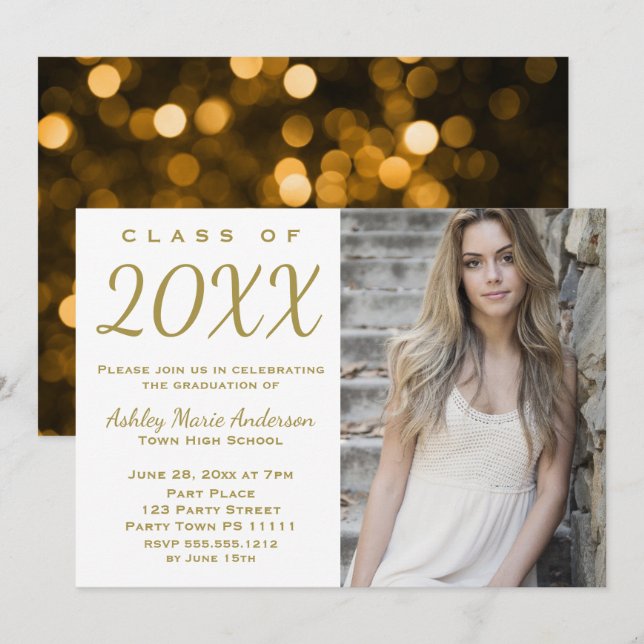Glamour Gold Graduation Party with Photo Invitation (Front/Back)