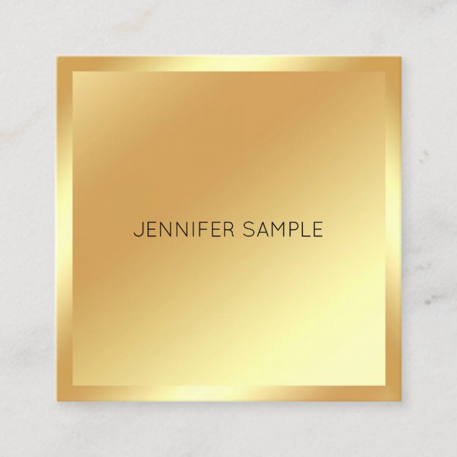 Glamour Gold Look Modern Minimalist Elite Template Square Business Card (Front)