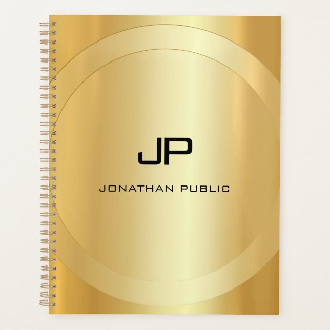 Glamour Gold Look Monogram Template Personalised Planner (Front)
