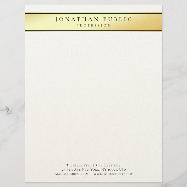 Glamour Gold Modern Chic Professional Felt Paper Custom Letterhead (Front)