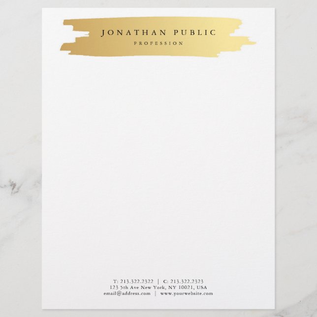 Glamour Gold White Elegant Modern Template Custom Letterhead (Front)