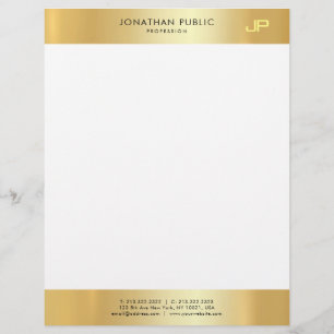 Glamour Gold White Elegant Monogram Clean Template Custom Letterhead