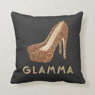 Glamour Grandma Glamma Gold Glitter High Heels Cushion