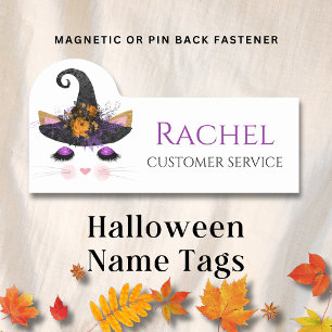 Glamour Halloween Witch Cat Personalised Name Tag