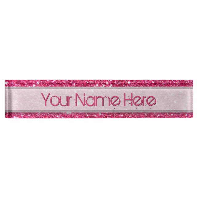 Glamour Hot Pink Glitter Nameplate (Front)