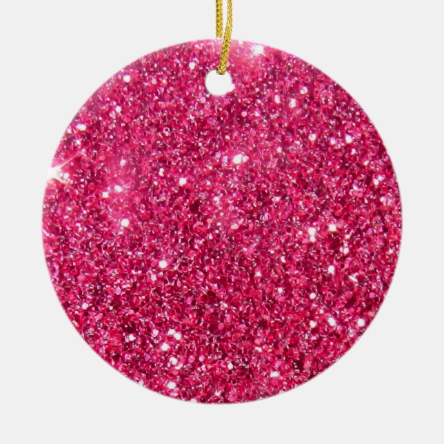 Glamour Hot Pink Glitter Print Ceramic Tree Decoration (Front)