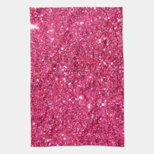 Glamour Hot Pink Glitter Tea Towel