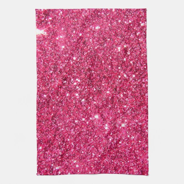 Glamour Hot Pink Glitter Tea Towel (Vertical)