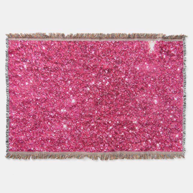 Glamour Hot Pink Glitter Throw Blanket (Front)