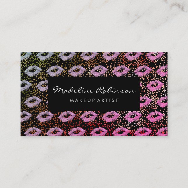 Glamour Hot Pink Violet Glitter Kisses and Specks Business Card (Front)