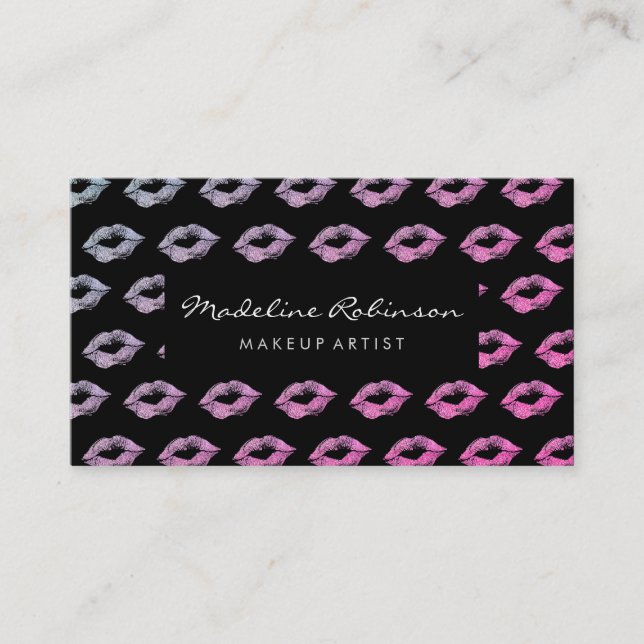 Glamour Hot Pink Violet Glitter Kisses Business Card (Front)