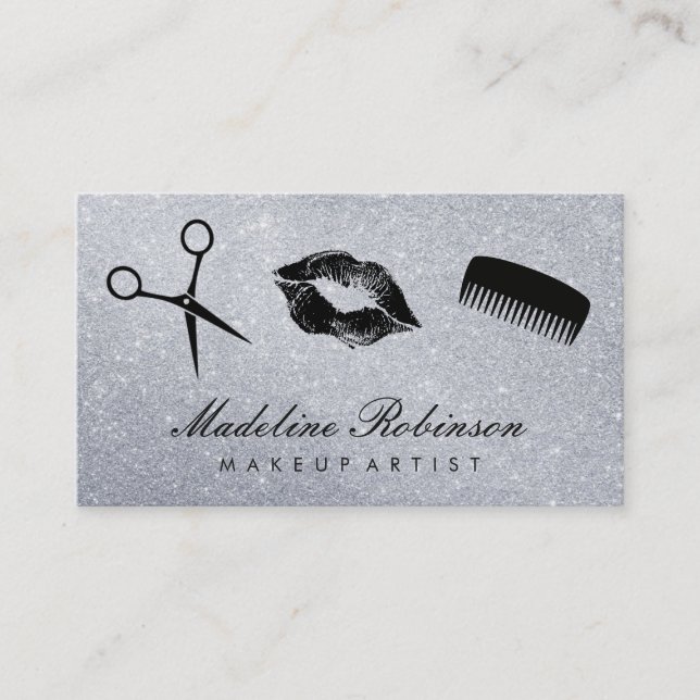 Glamour Kiss Comb Shears Glitter Business Card (Front)