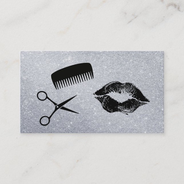 Glamour Kiss Comb Shears Glitter Business Card (Front)